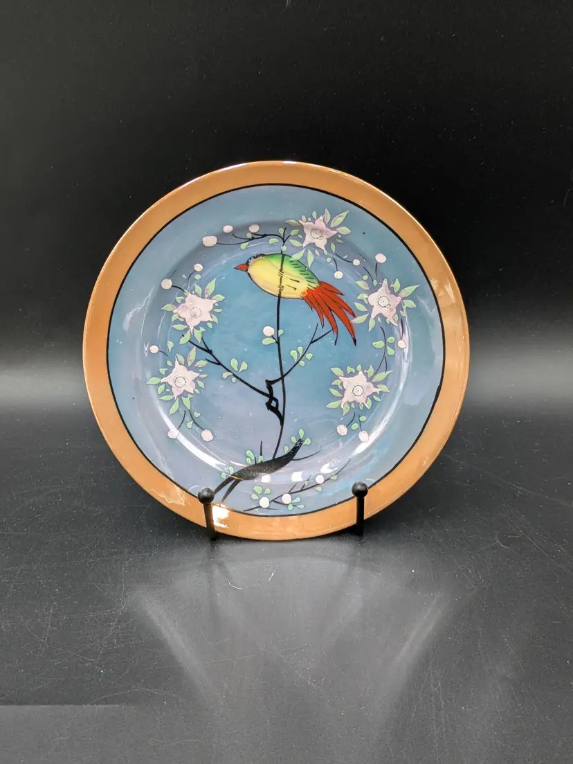 Vintage Takito TT Japan Lusterware Bird Floral plate 7"