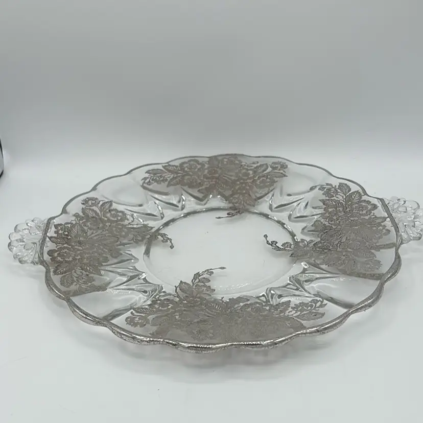 Sterling Overlay Glass Platter