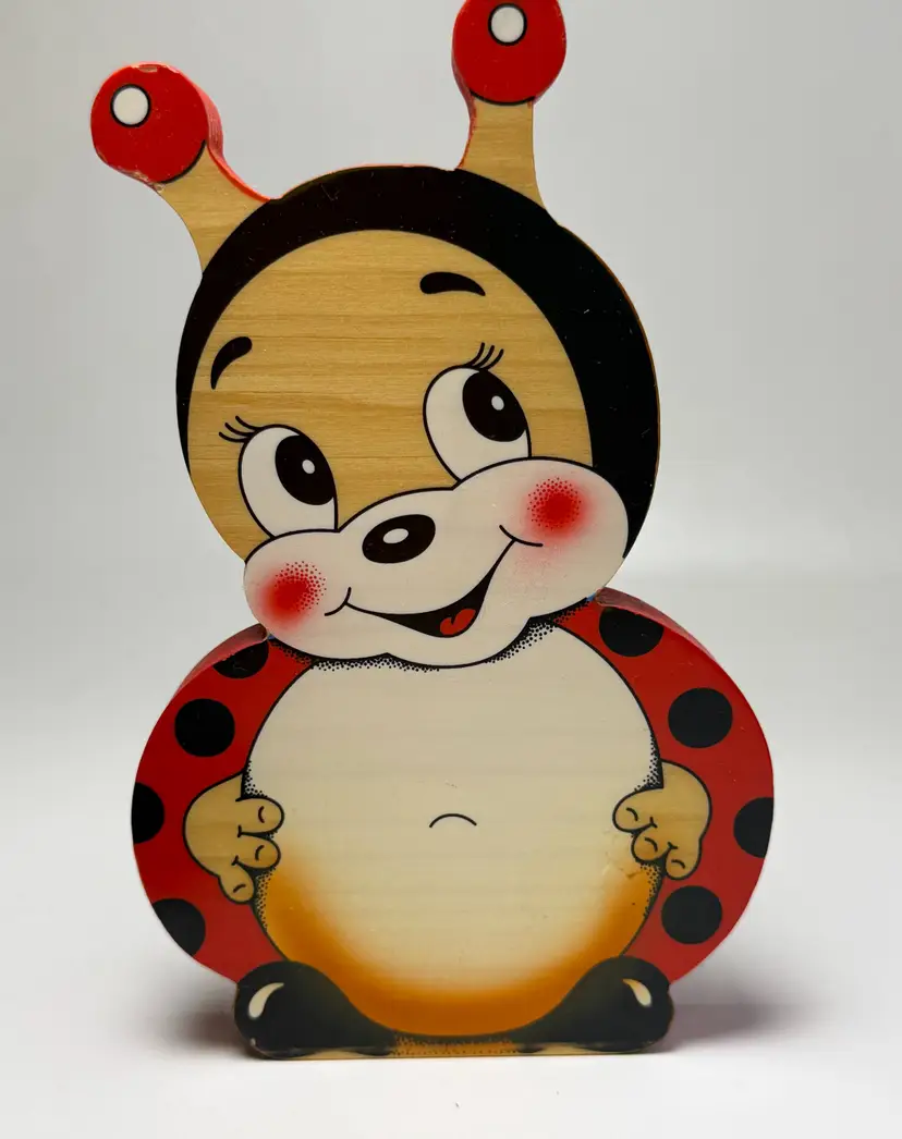 Vintage Bartolucci Wooden Ladybug Pen Pencil Cup Holder Desk Made in Italy Cute