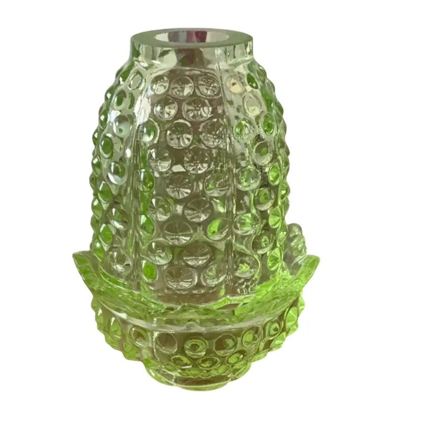 Vintage 2-piece Fenton Hobnail Fairy Light Key Lime Green 5”x 3” Glows