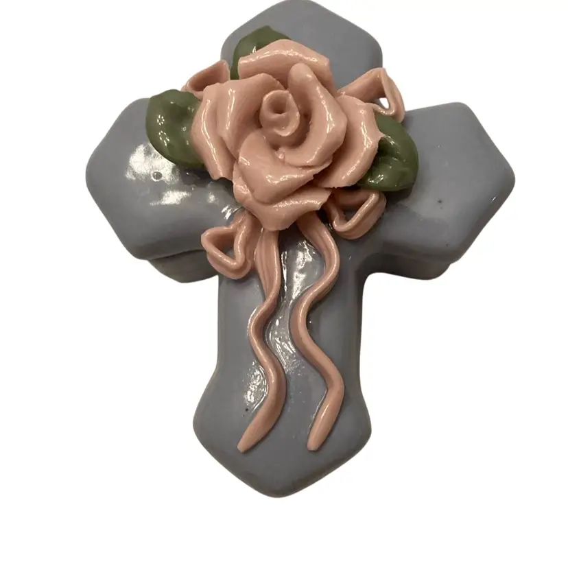 Vintage Blue Porcelain Cross Trinket Box