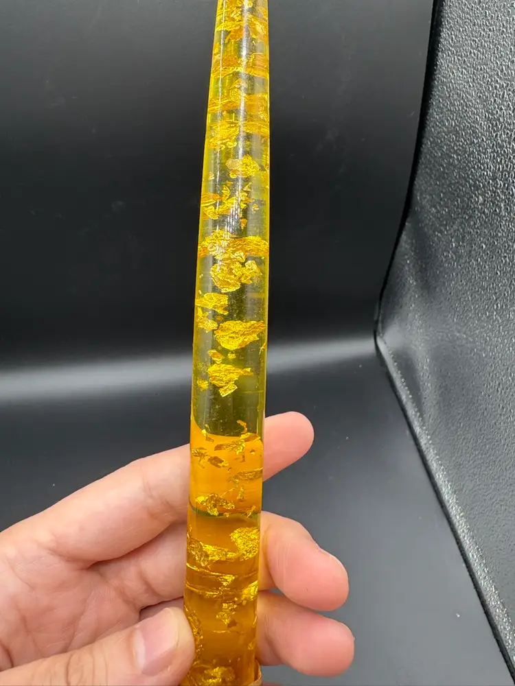 Single Gold Lucite Candle With Copper Flecks 8”