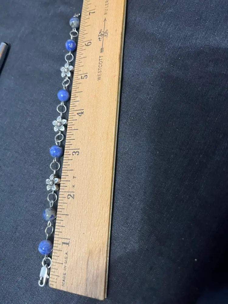Sodalite Floral Silver-tone Bracelet 7”