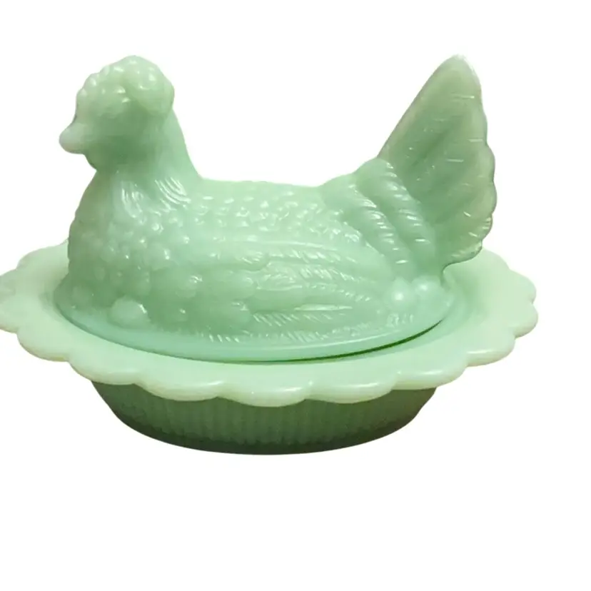 Mosser Glass Jadeite Hen On Nest Covered Dish 4 1/2” X 6 1/2”