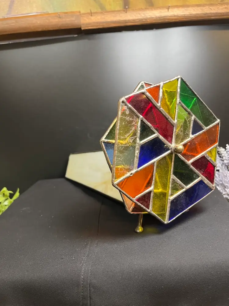 Stained Glass Triangular Kaleidoscope-With Double Wheels-Lot 57