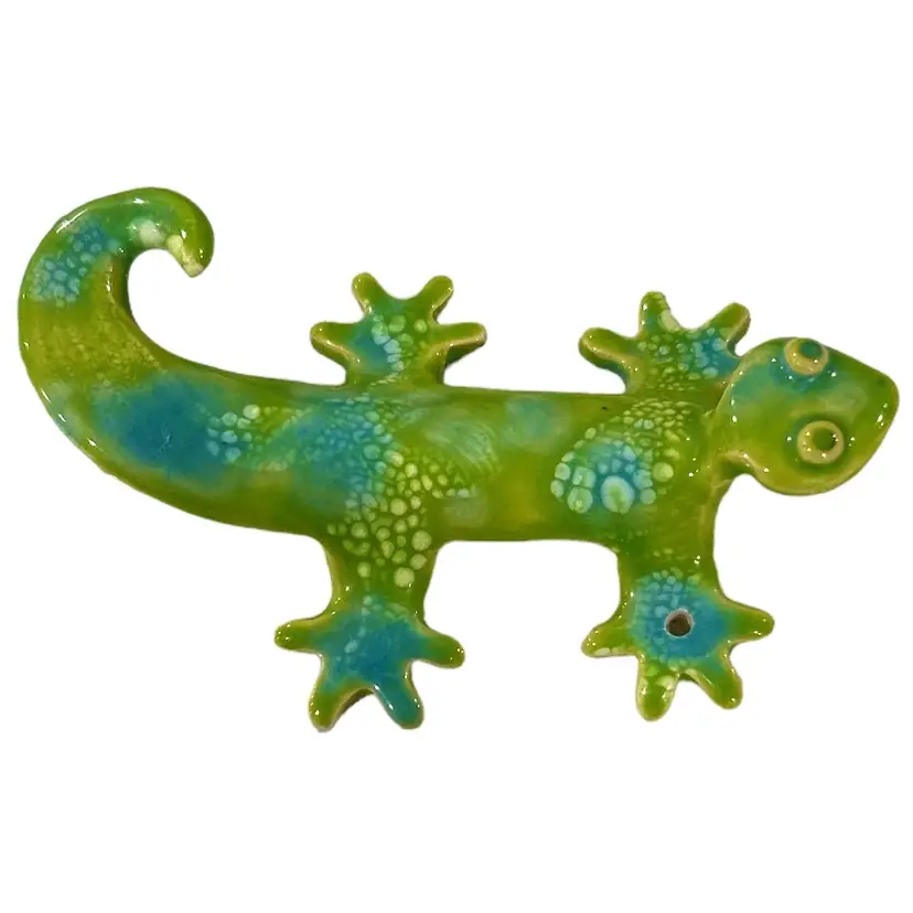 Vibrant Green and Blue Ceramic Lizard or Gecko Wall Art
