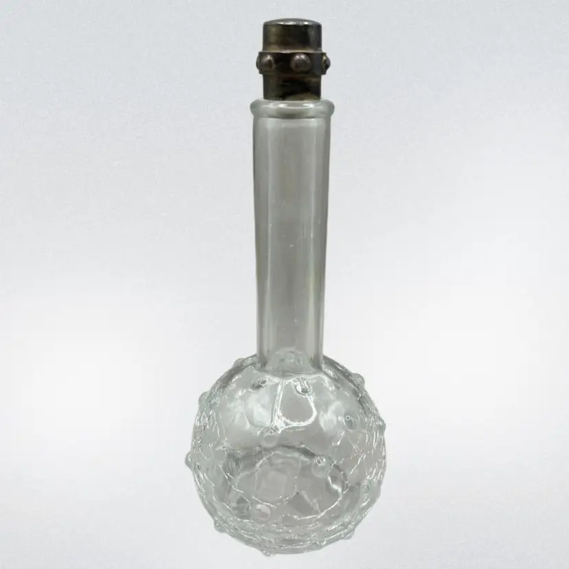 Glass Perfume Bottle With Metal Screw On Lid Crackle Hobnail Glass