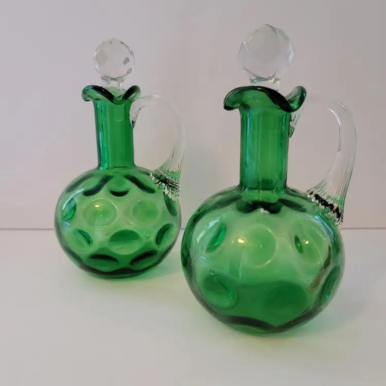 LG Wright Green Coin Dot Optic Cruets (AS IS)