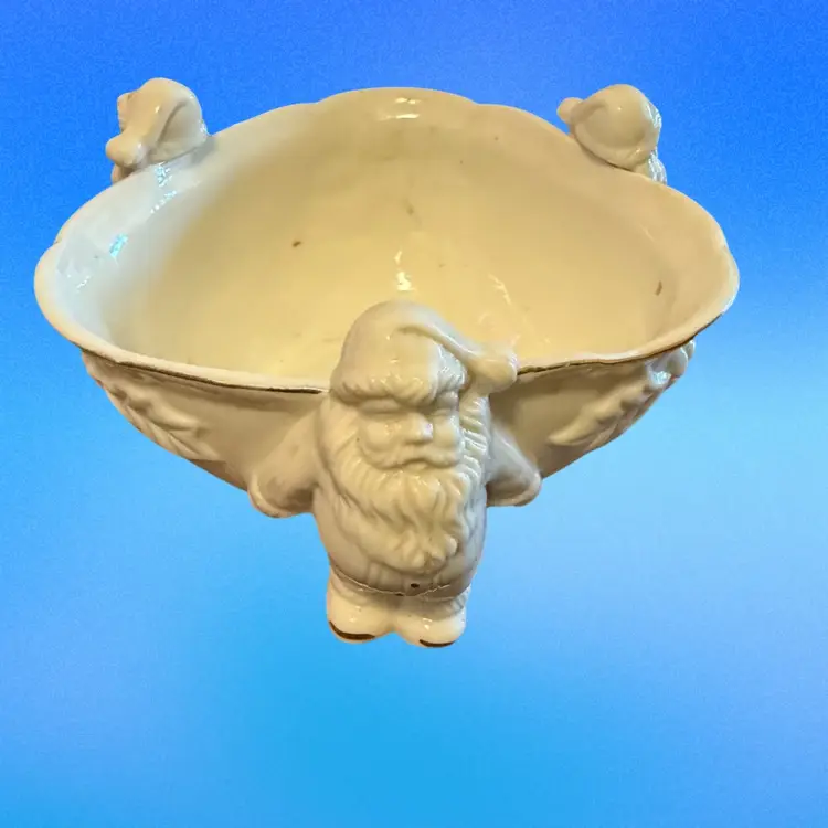 White porcelain candy Bowl with Santa Claus Design