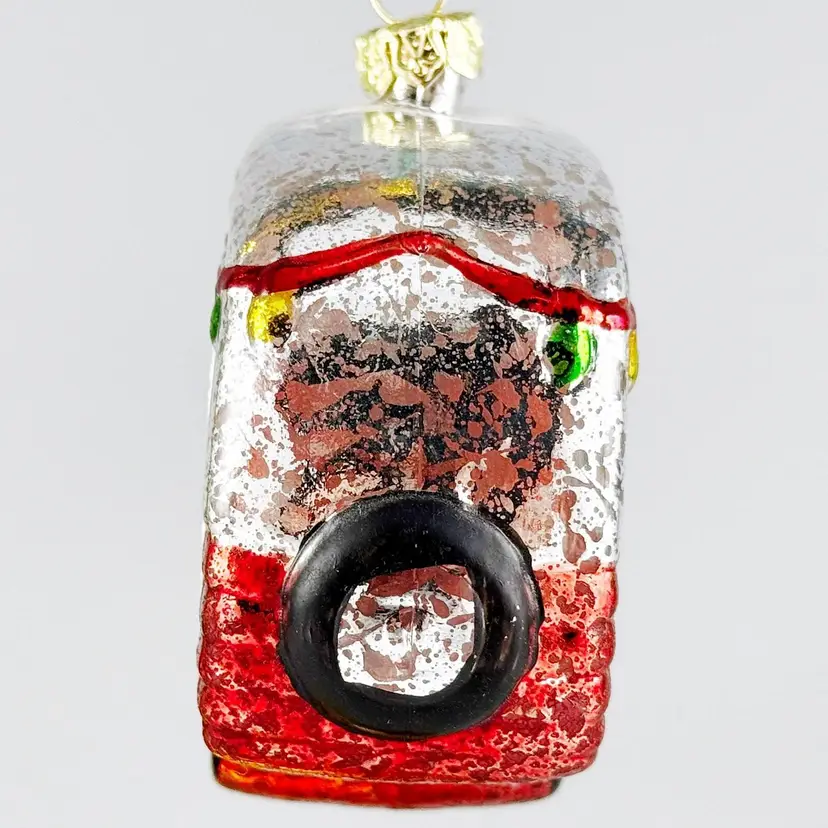 2 Vintage Caravan & Suitcases Hand Blown Glass Travel-Themed Christmas Tree Ornaments