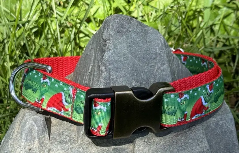Dog Collar The Grinch Christmas Holiday Large Handmade Heavy Duty W/Buckle NEW