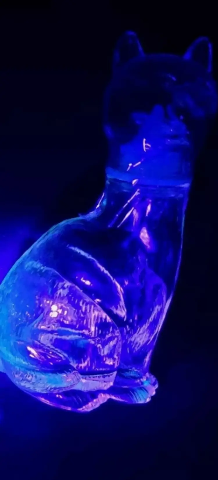 Vintage MCM Empoli Clear Glass Cat Decanter- UV Glow