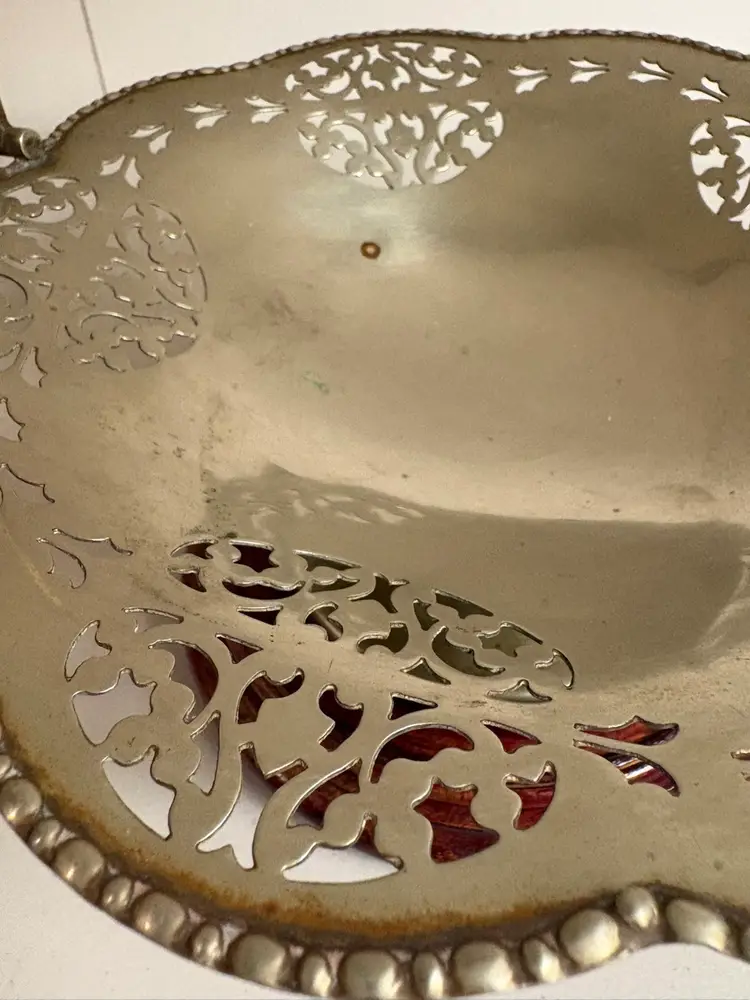 Vintage Lacy Silver Plated Serving Bowl With Collapsible Handle