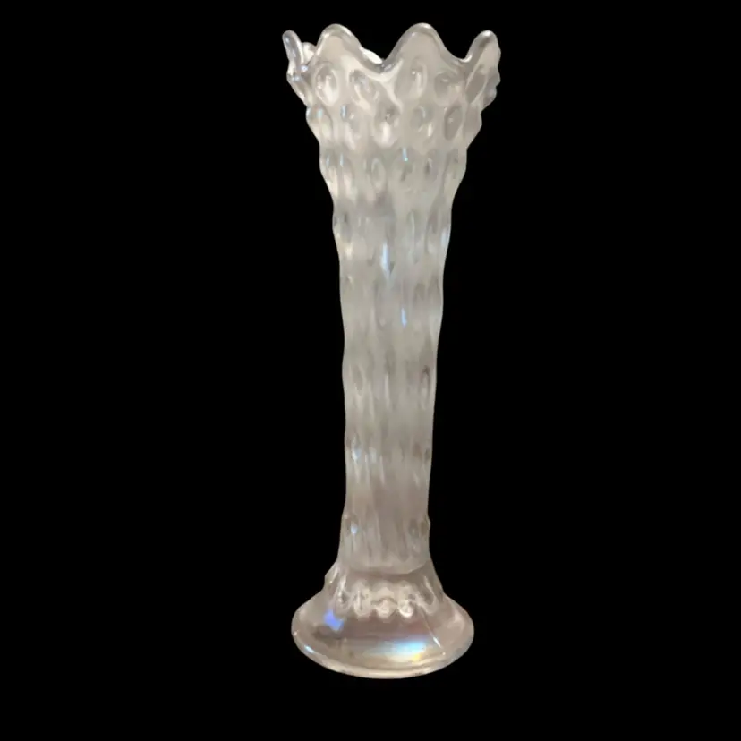 Fenton White Carnival Glass Rustic Swung Vase 10”x 3”