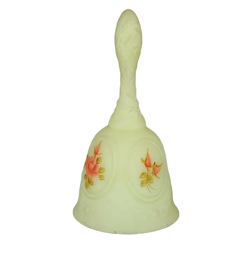 Fenton Glass Custard Medallion Bell with Hand Painted Orange Roses