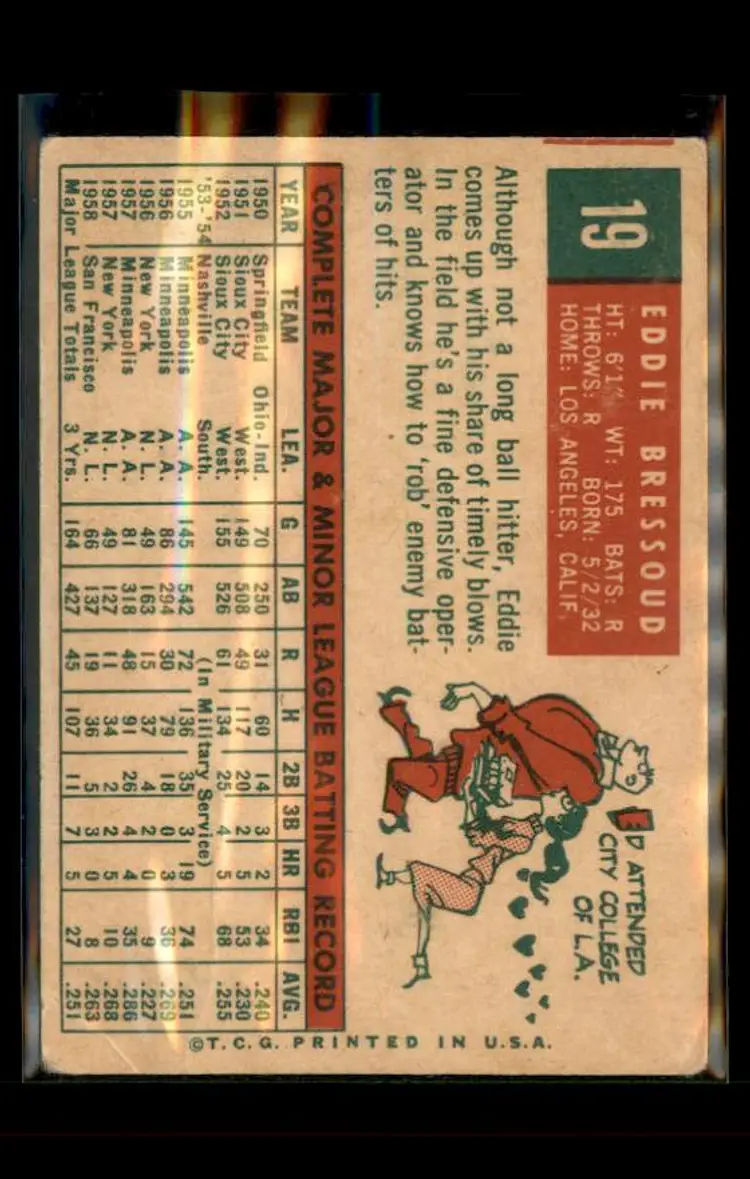 1959 Topps #19 Ed Bressoud - (pk4) - San Francisco Giants