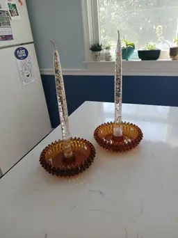 Vintage Amber Indiana Glass Candlestick Holder (set of two)
