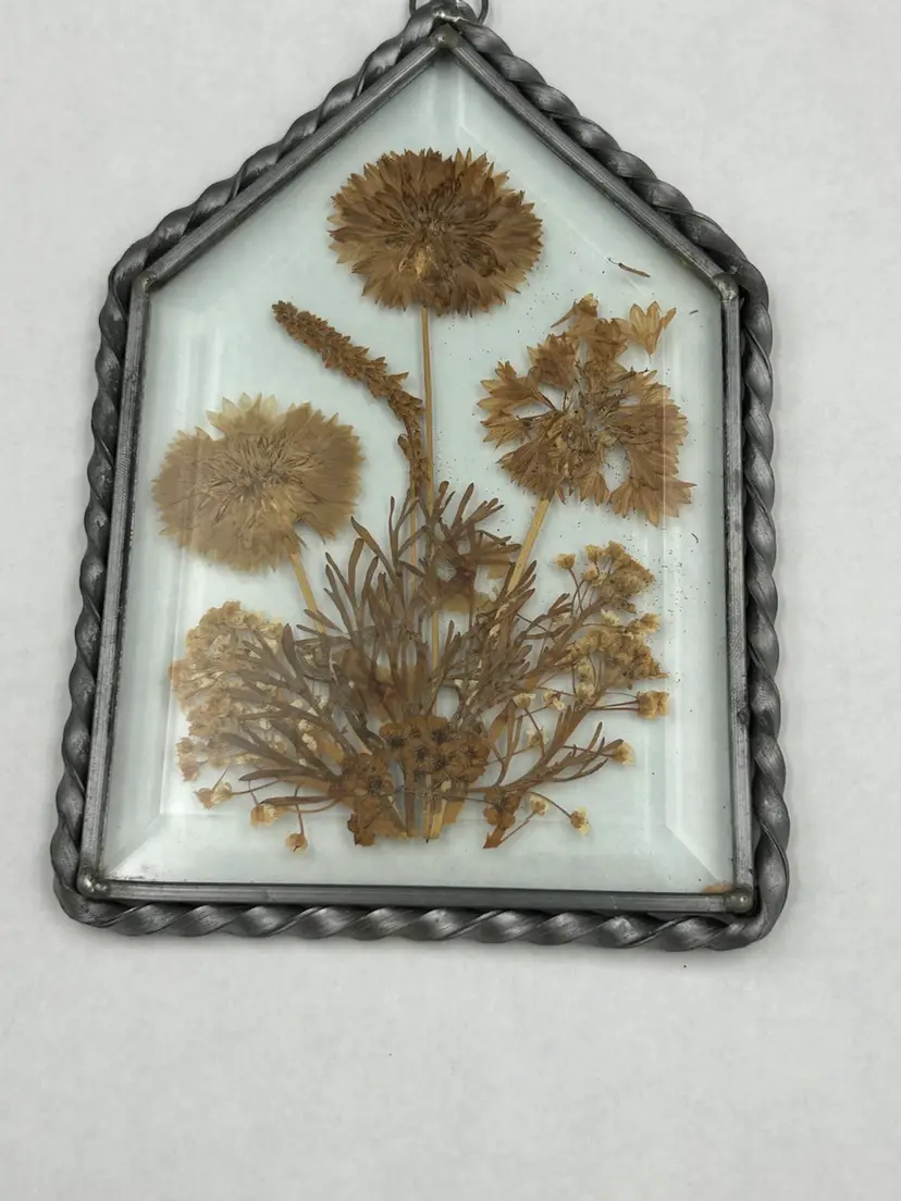 Vintage Dried Pressed Flowers In Metal Frame Sun Catcher