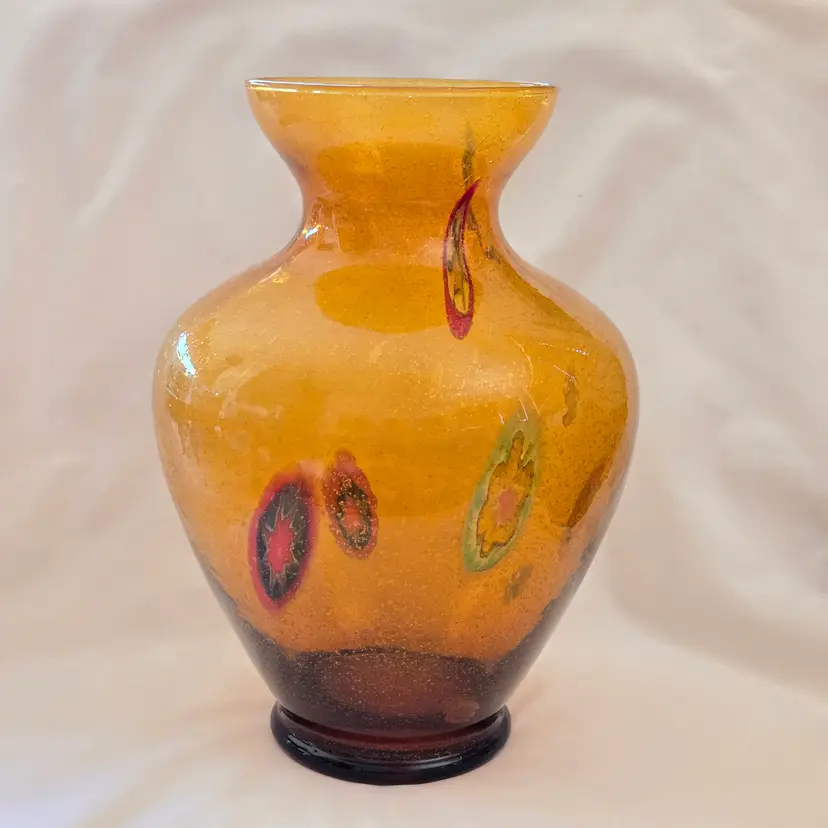Art Glass Vase Bullicante Millefiori Aventurine made in Italy 12" Tall with Issues