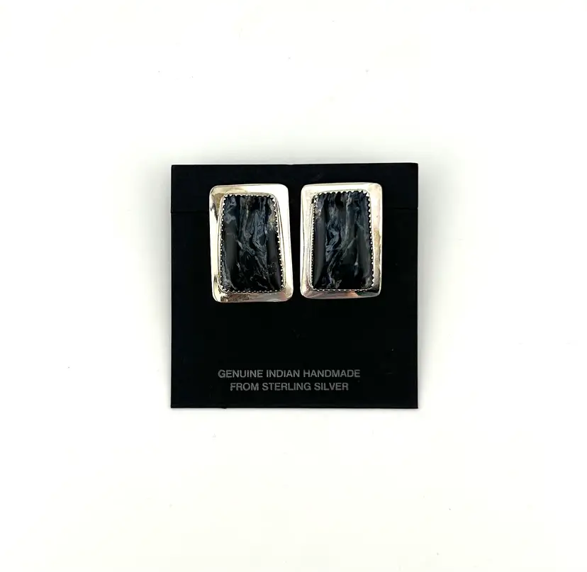 Vintage Sterling Silver and Jet Pierced Earrings 1”x .75”