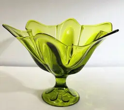 Vintage Viking Olive Green Glass Six Pedestal Vase Compote On Pedestal