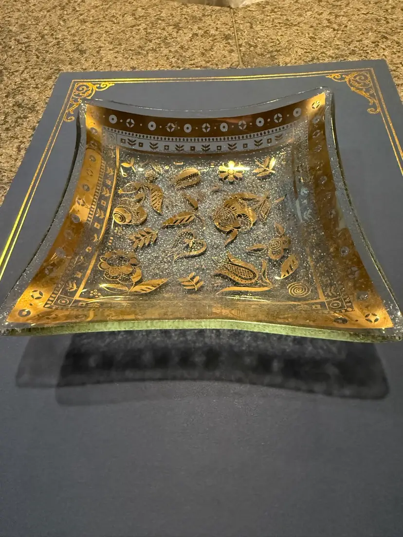 Vintage Georges Briard 22K Gold "Persian Garden" Mid-Century Modern Pebble Glass Tray/Platter