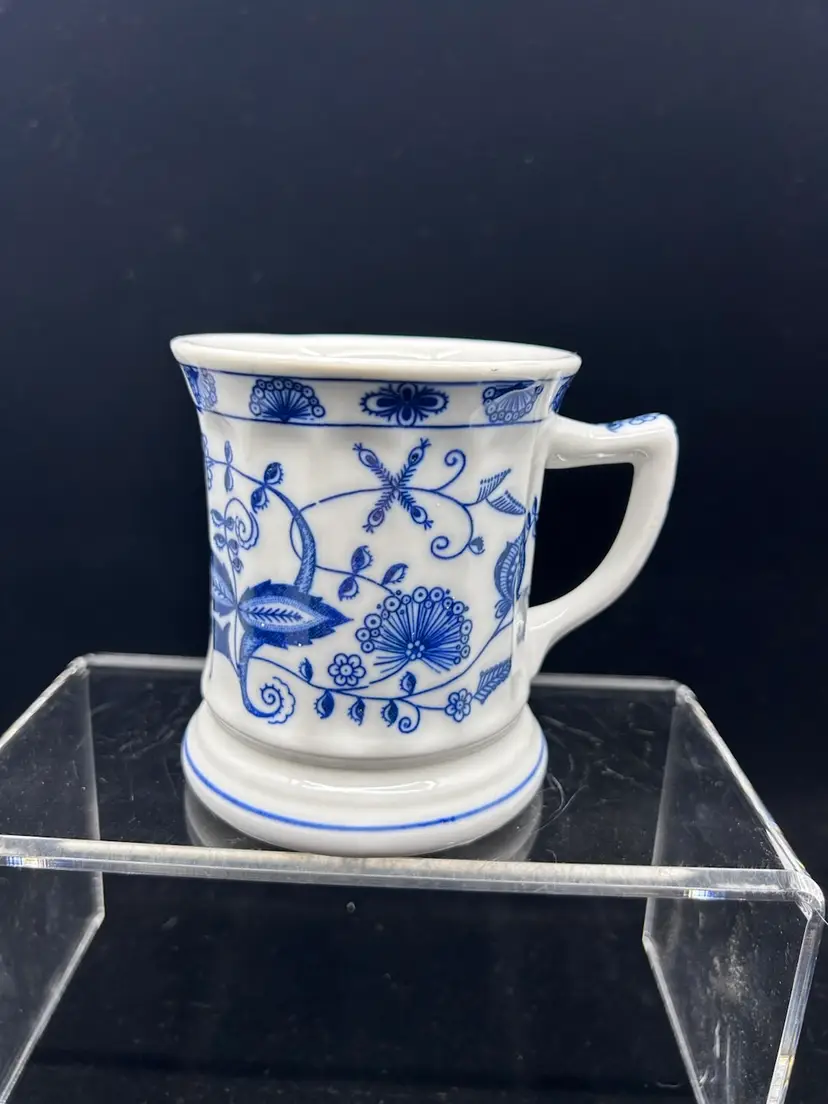 Vintage Brandenburg Germany Blue And White Floral Shaving/Mustache Mug
