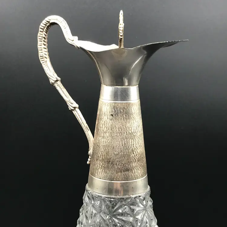 Vintage NORLEANS Wine Claret Decanter Silver Plate Cut Glass Made in Italy