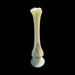 Fenton Swung Vase Art Glass Yellow Custard Satin Bud Hand Painted Floral Signed 7”