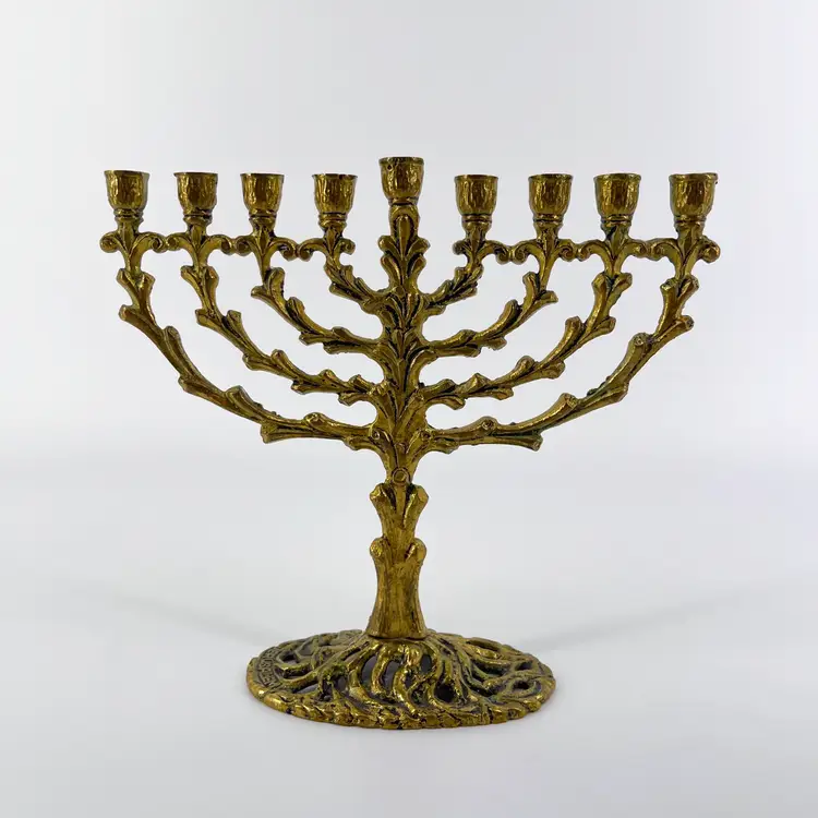 Vtg Tamar Brass Hanukkah Oil Menorah Tree Of Life Design Signed From Jerusalem With Candles