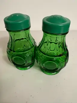 Vintage Wheaton Bullseye Green Glass Salt and Pepper Shakers