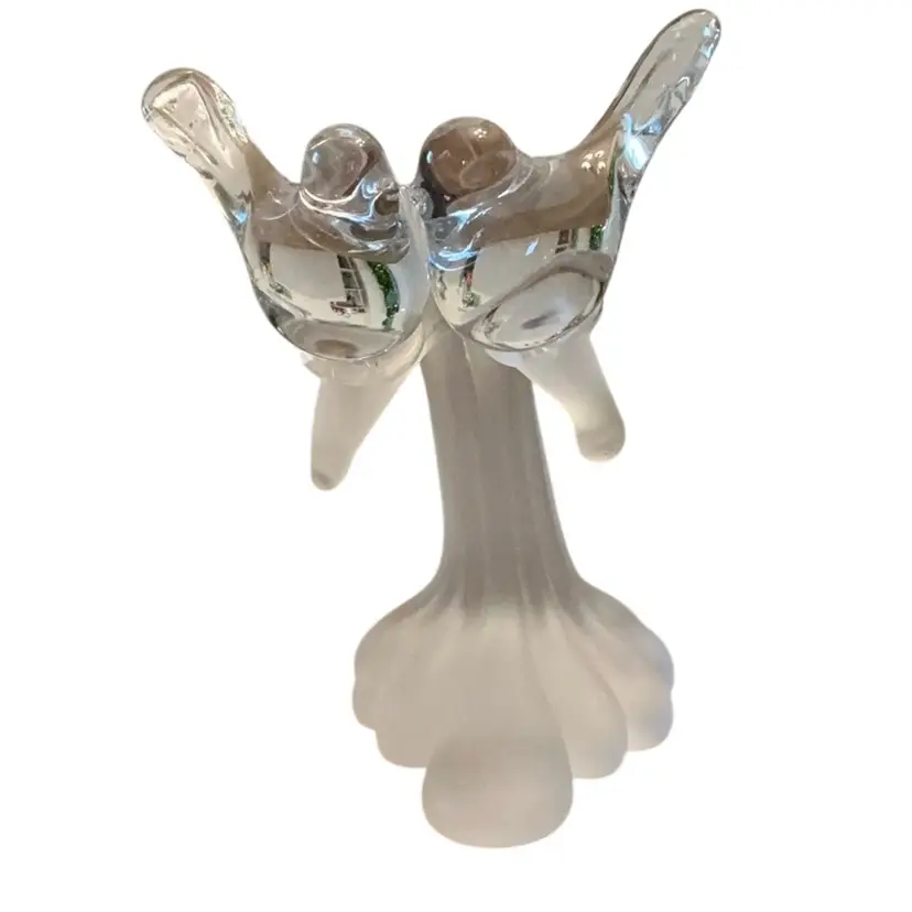 Art Glass Kissing Birds On A Branch Clear Glass/Frosted Glass Love Birds 6β X 4 1/2β