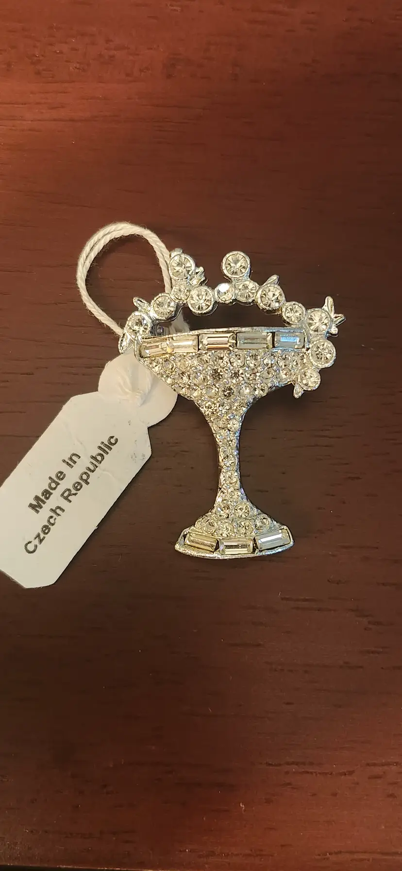 Vintage Czech Rhinestone Champagne Glass Brooch - Bubblv Celebration Pin