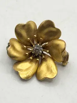 Antique PS Co Gold Filled rhinestone flower estate pin