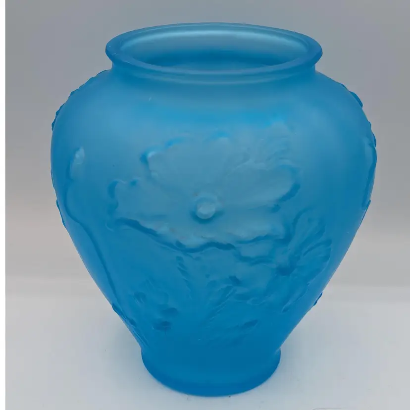 Tiffin Glass Sky Blue Satin Glass "Poppy Vase"