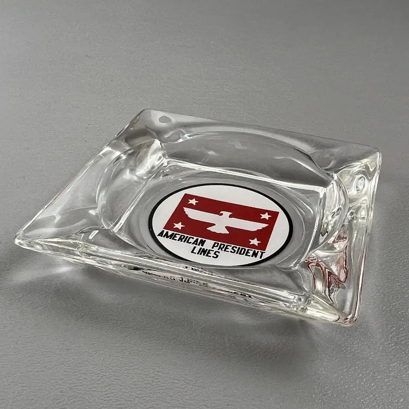 Vintage American President Lines 4 Slot Square Glass Ashtray Advertising