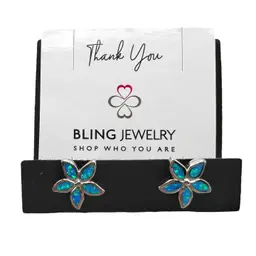 NWOT Synthetic Blue Opal Inlay Sterling Silver Flower Stud Earrings