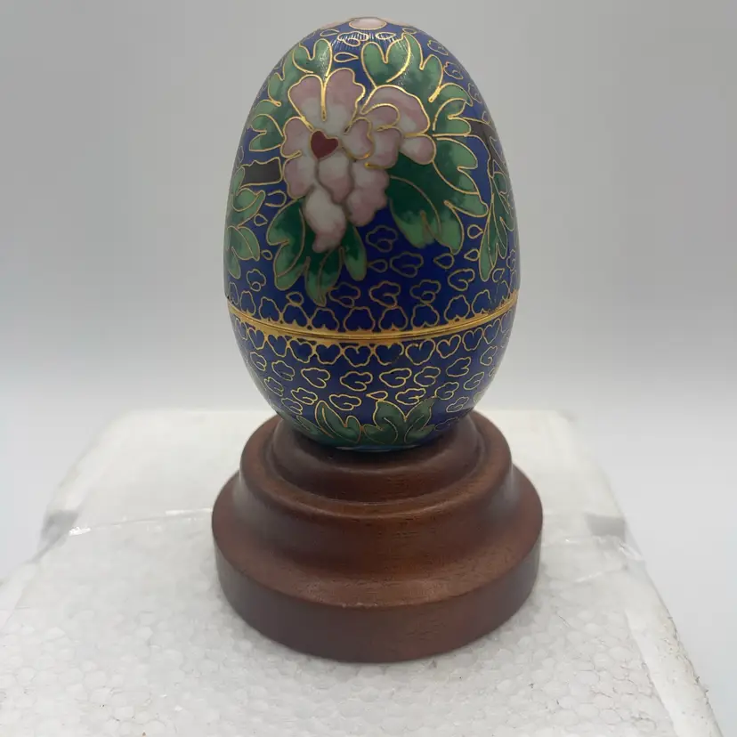Cloissone With Candle Inside On Wood Stand
