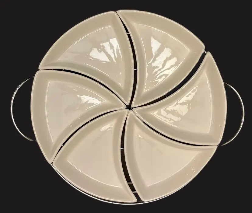 Godinger Sienna Ceramic 6-section Appetizer Snack Circular Tray