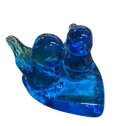 Leo Ward 1993 Art Glass Bluebirds of Happiness Two Birds on Heart Base Double The Love!💕 Unsigned