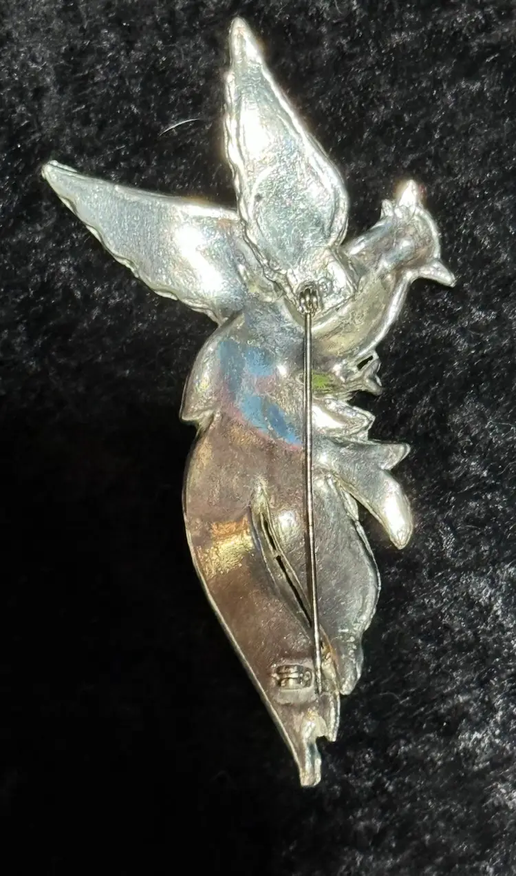 Antique Art Deco Pot Metal & Rhinestone Rhodium Plated Cockatiel Bird Brooch