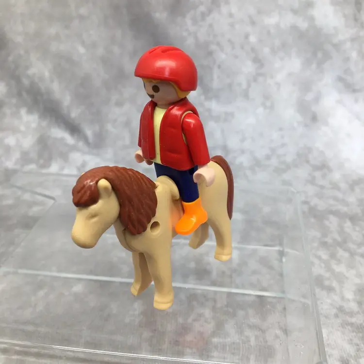 Playmobil Child Figure w/ Pony- Red Jacket & Helmet