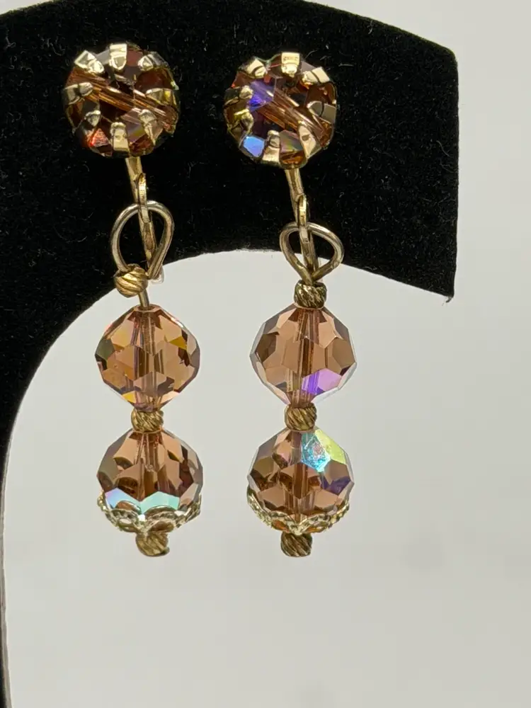 Lot Of 2 Vintage AB Glass Clip On Earrings