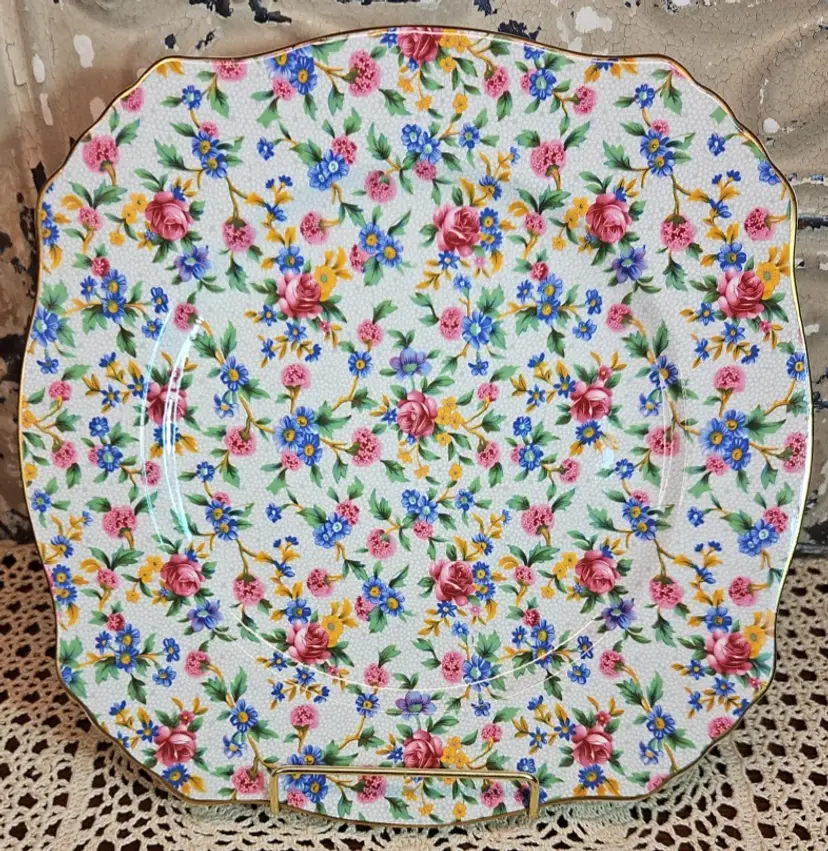 Set of 4 Royal Winton Grimwades “Old Cottage” Square Chintz Dinner Plates 10.5"