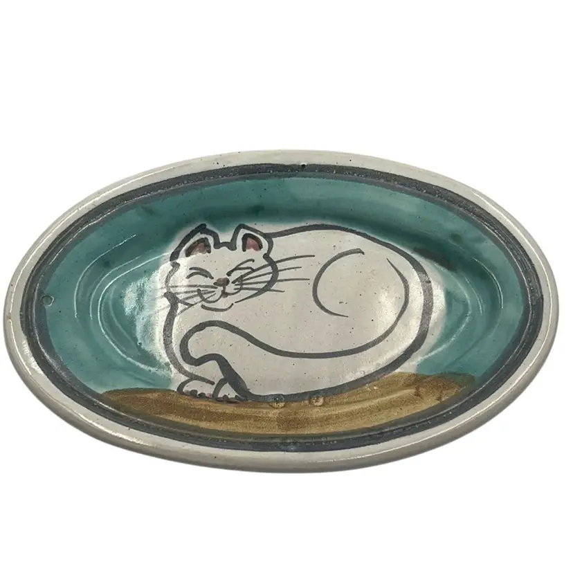 Vintage Sally Christopher Signed Studio Pottery Cat Platter 14” x 9.5”