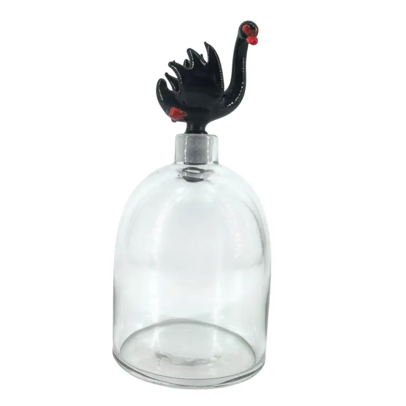 Black Glass Swan Topper Round Bottle