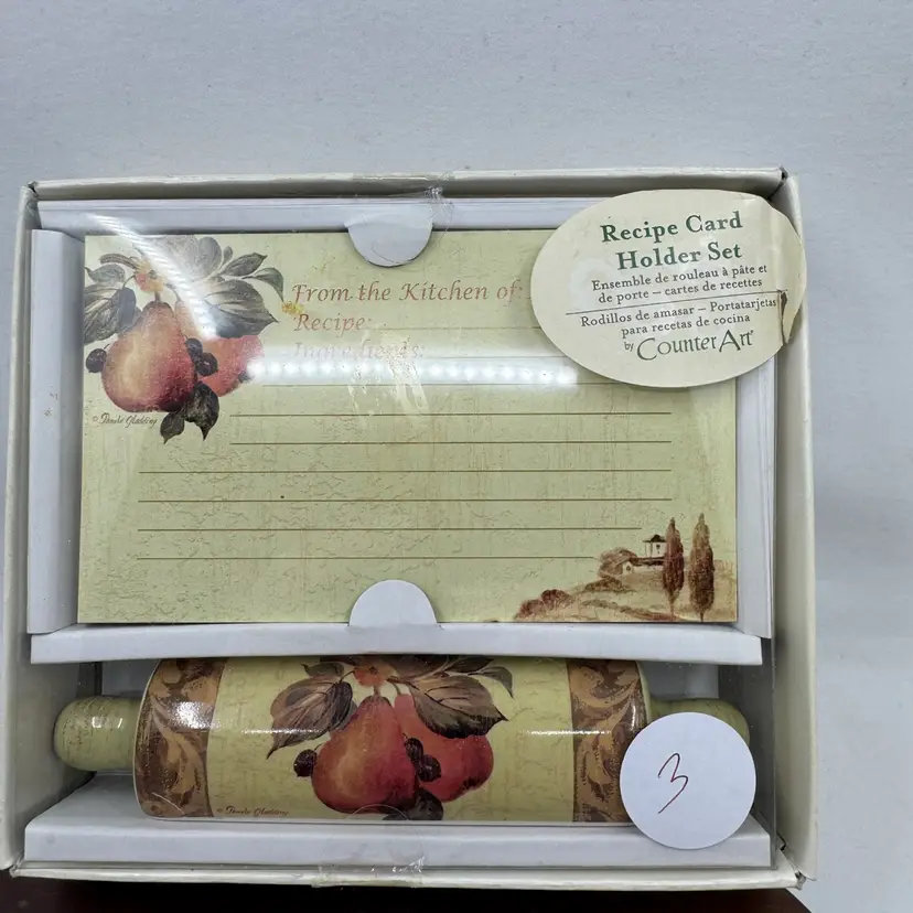 Counter Art Recipe Cards And Rolling Pin Recipe Card Holder, NIB