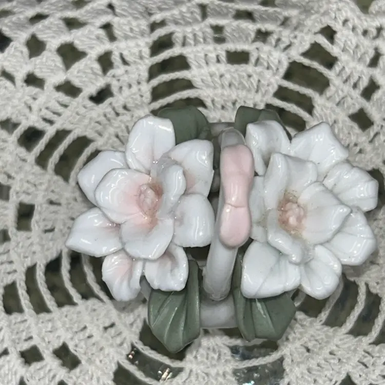 Vintage Miniature Porcelain Capodimonte - style Basket Of Flowers