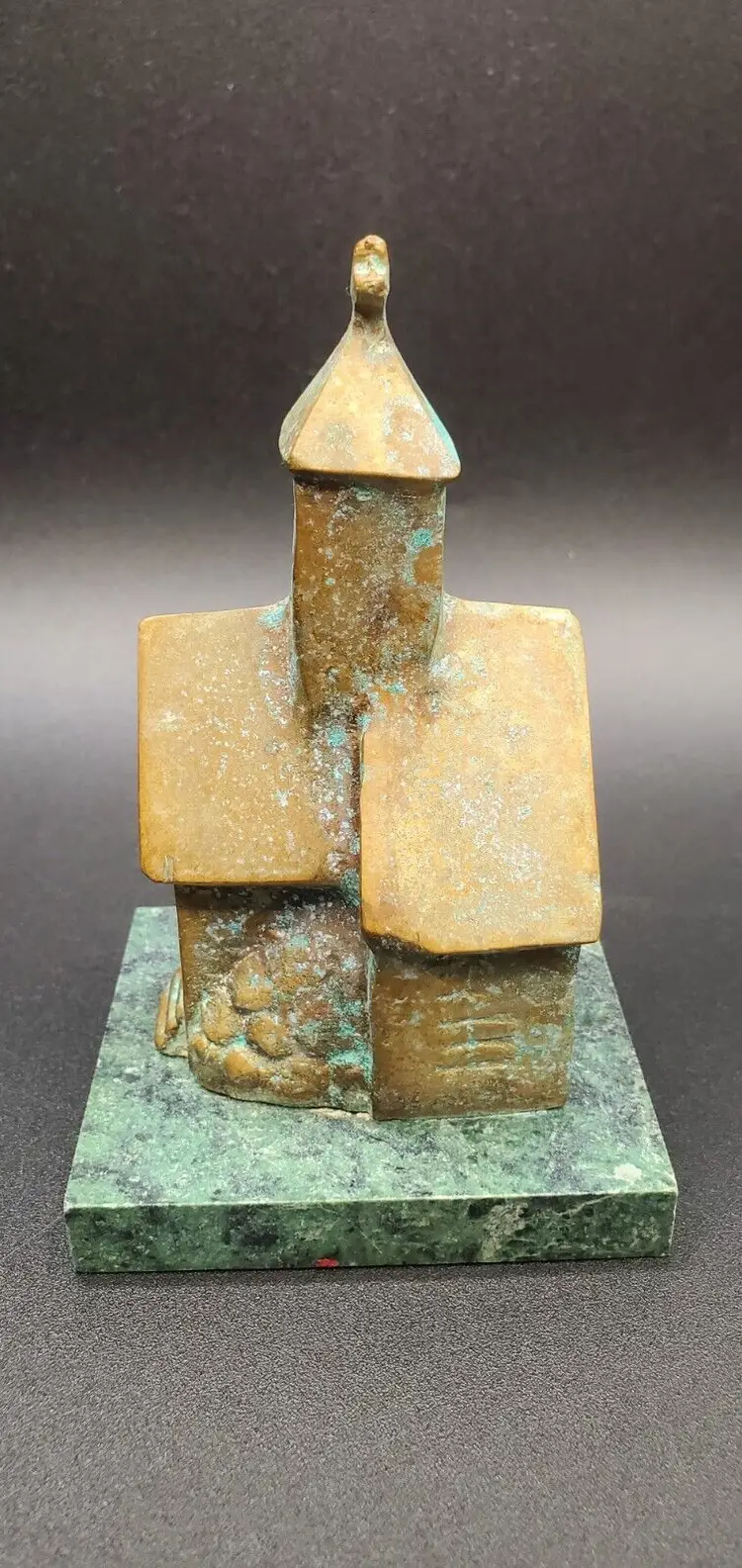 Vintage Cast Brass Church W/ Marble Base 5"