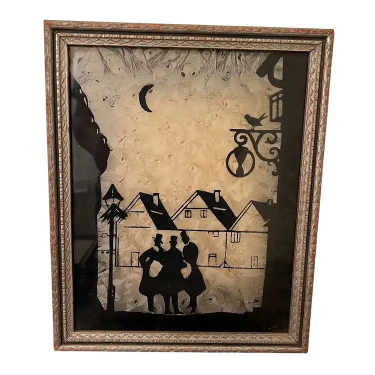 Vintage Reverse Painting Silhouette In original Frame 9x11”